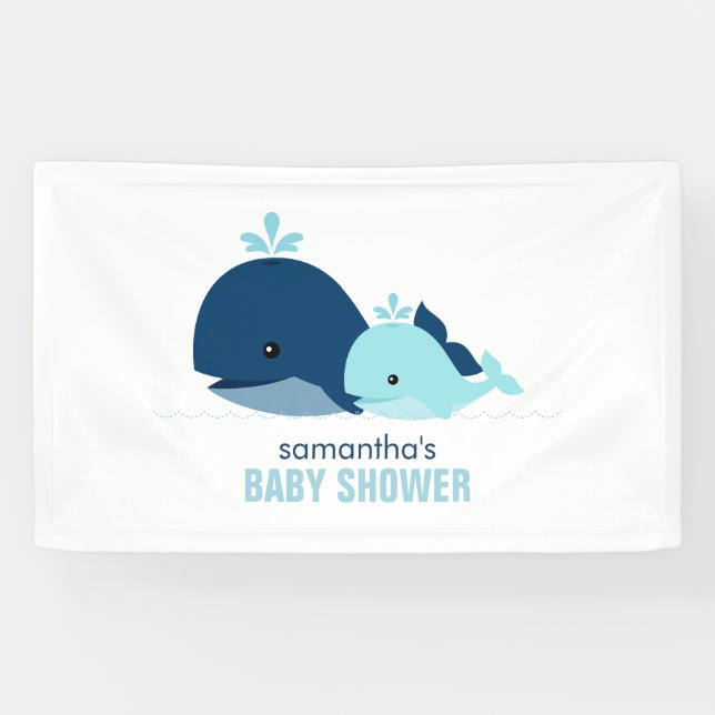 Mum and Baby Whales Boy Baby Shower Welcome Banner (Horizontal)