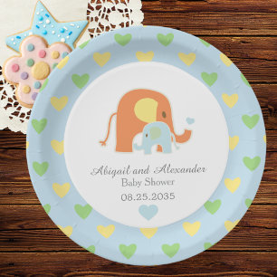 Mum and Blue Elephant Baby Shower Paper Plate