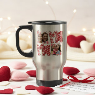 Mum and Child Pink Red Plaid Valentine Love Travel Mug