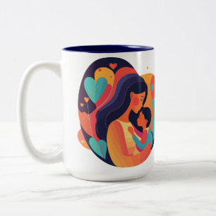 Mum and Child with Hearts, Modern Style Mug
