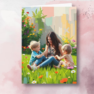 Mum and Children Playing   Mother's Day Card