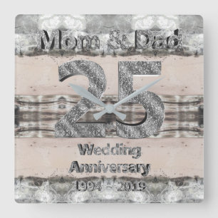 Mum and Dad 25th Silver Wedding Anniversary 2019 Square Wall Clock