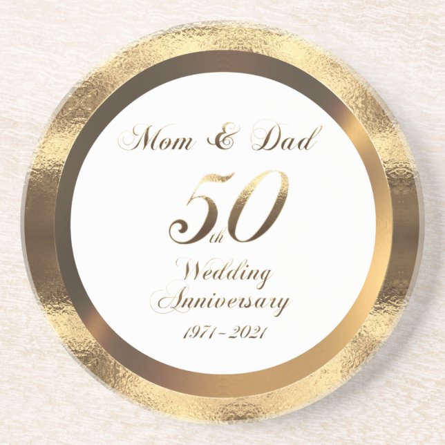 Mum and Dad 50th Golden Wedding Anniversary 2021 Coaster (Front)