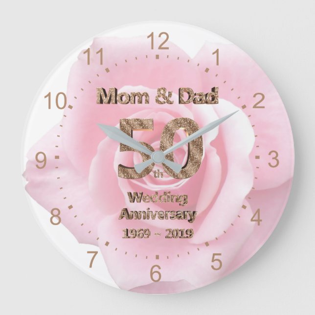Mum and Dad 50th Wedding Anniversary 2019 Rose Large Clock (Front)