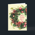 Mum and Dad Christmas Wreath Holiday Card<br><div class="desc">An elegant Christmas card showing a christmas wreath with ornaments,  presents,  and pine cones. A beautiful way to send Christmas good wishes to your mum and dad.</div>