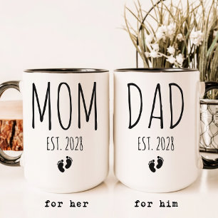 Mum and Dad Custom Elegant Script Baby Reveal Mug