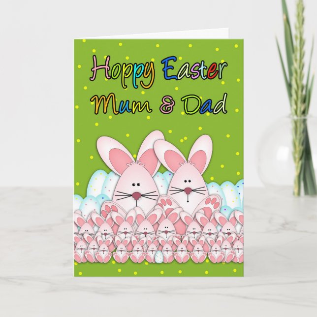 Mum And Dad Easter Card With Easter Bunnies (Front)