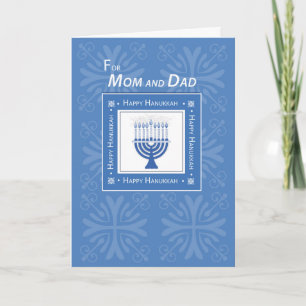 Mum and Dad Hanukkah Wishes Blue Menorah Holiday Card