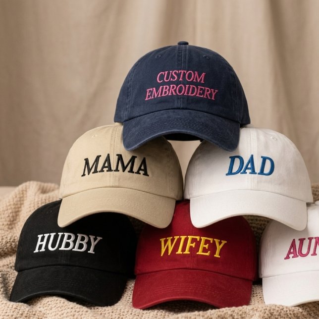 Mum and Dad | Modern Wifey and Hubby Custom Script Embroidered Hat (teacher appreciation gift, bride bachelorette cap, custom nurse hat, personalized coach gift)