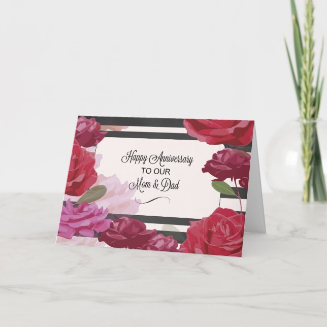 Mum and Dad Wedding Anniversary Rose Card (Front)