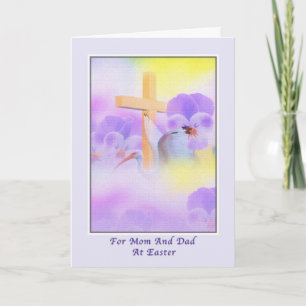 Mum and Dad's Easter Card with Flowers and Cross