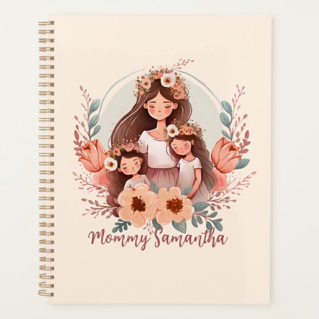 Mum and Daughters with Floral Background Planner (Front)