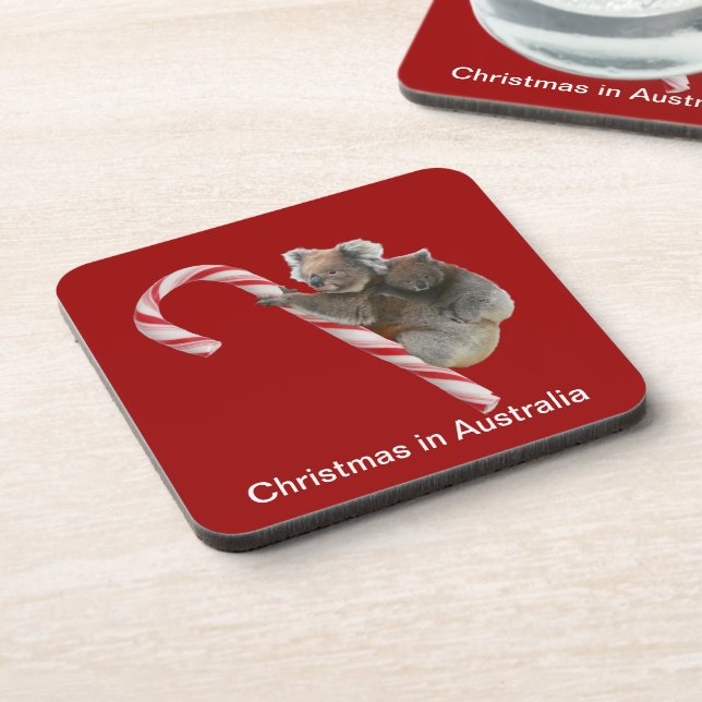 Mum and Joey Koala Candy Cane Christmas Coaster (Left Side)