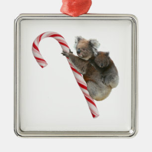 Mum and Joey Koala Candy Cane Christmas Metal Tree Decoration