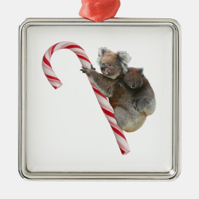 Mum and Joey Koala Candy Cane Christmas Metal Tree Decoration (Front)