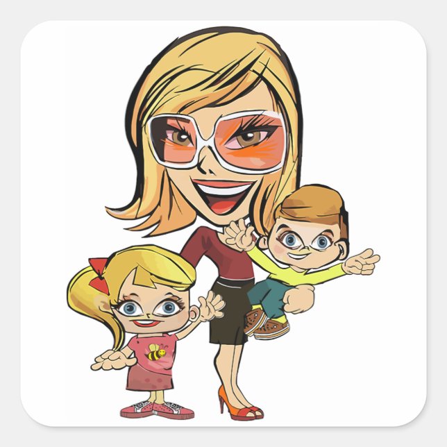 Mum and Kids Square Sticker (Front)