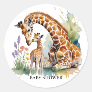 Mum and Me Watercolor Giraffe Baby Shower Classic Round Sticker