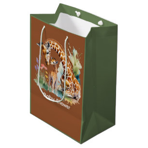 Mum and Me Watercolor Giraffe Baby Shower Medium Gift Bag