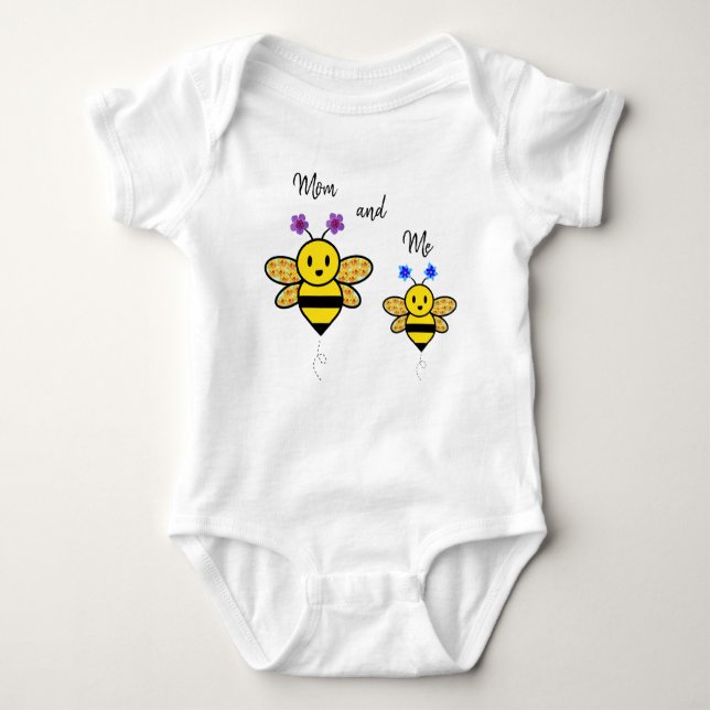 Mum and Me Whimsical Floral Bee Baby Bodysuit (Front)