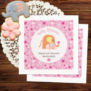 Mum and Pink Elephant Baby Shower Napkin