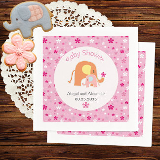 Mum and Pink Elephant Baby Shower Napkin