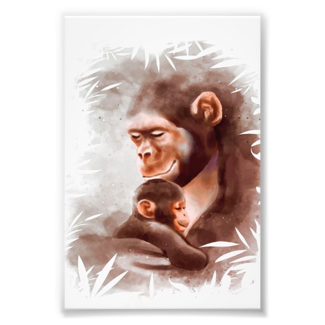 Mum And Son Monkey Paint, Monkey Family Birthday Photo Print (Front)