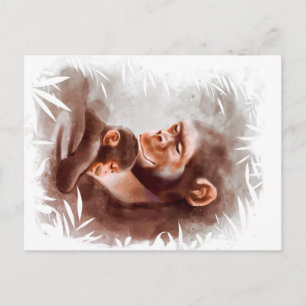 Mum And Son Monkey Paint, Monkey Family Birthday Postcard