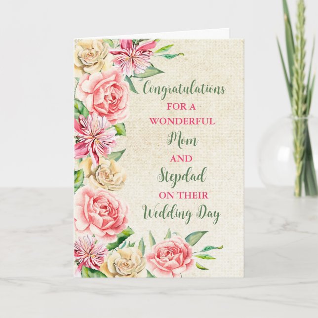 Mum and Stepdad  Wedding Day Congratulations Card (Front)