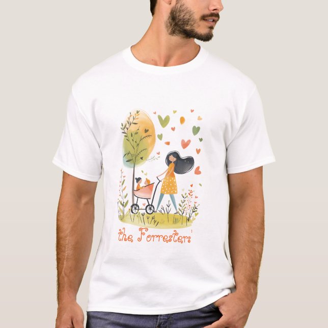 Mum and Twins on Stroller T-Shirt (Front)