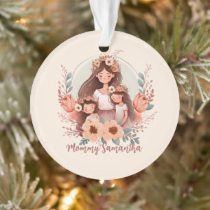 Mum and Two Daughters in Floral Frame Ornament