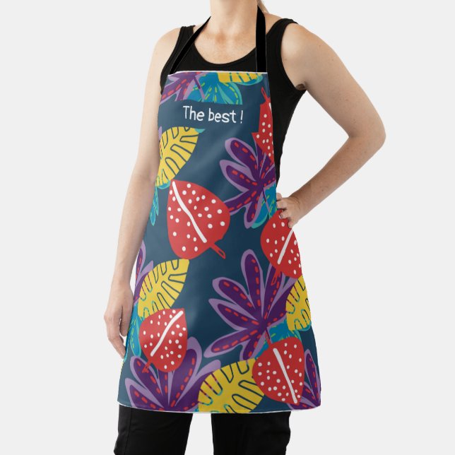 Mum apron with tropical floral design colourful (Insitu)