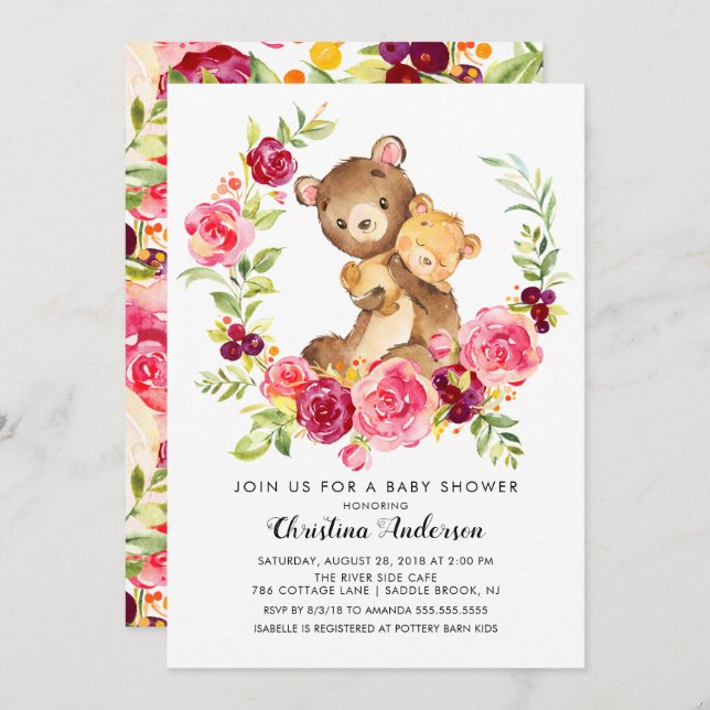 Mum & Baby Bear Baby Shower Invitation (Front/Back)