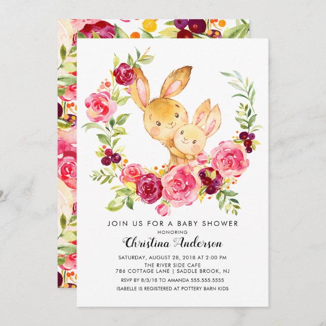 Mum & Baby Bunny Baby Shower Invitation (Front/Back)