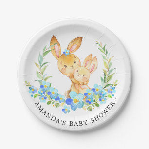 Mum & Baby Bunny Boys Baby Shower 7" Plate