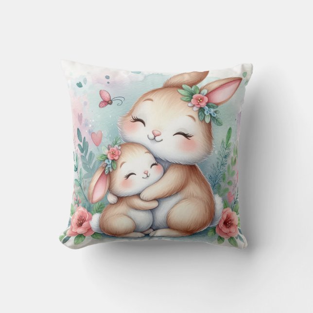 Mum & Baby Bunny Cushion (Front)