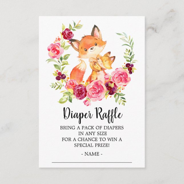Mum Baby bunny Fox Shower Diaper Raffle Ticket Enclosure Card (Front)