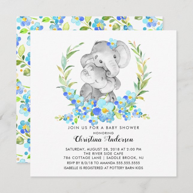 Mum & Baby Elephant Baby Shower Invitation (Front/Back)