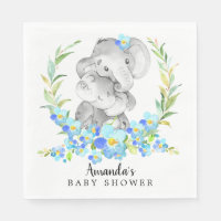 Mum & Baby Elephant Boys Shower Paper Napkins