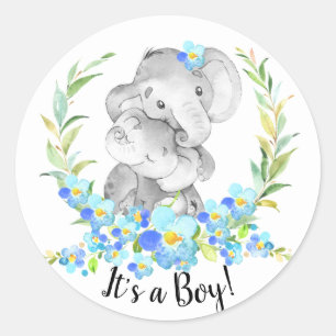 Mum & Baby Elephant It' a BOY Favour Sticker