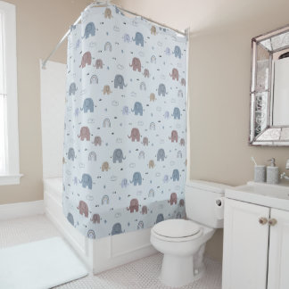 Mum & Baby Elephant Pattern Shower Curtain