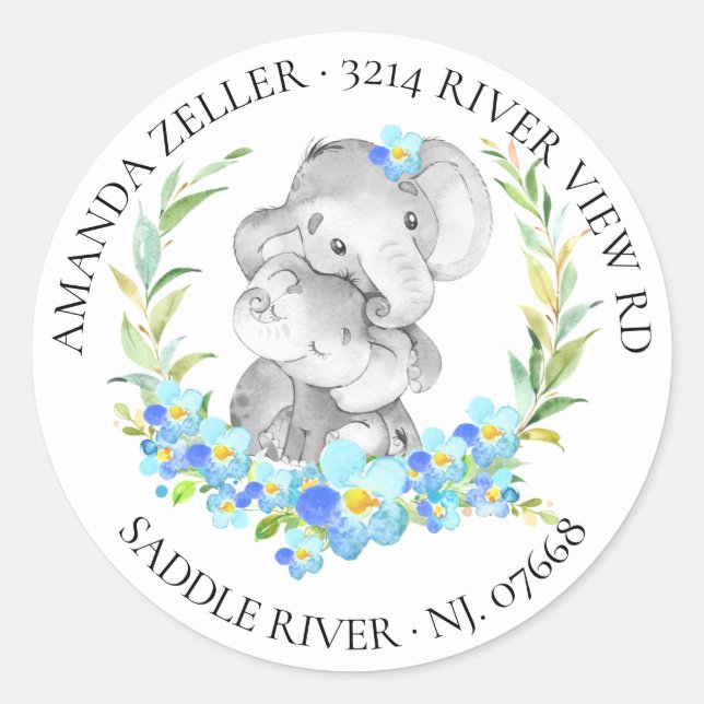 Mum & Baby Elephant Shower Return Address Label (Front)