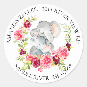 Mum & Baby Elephant Shower Return Address Label