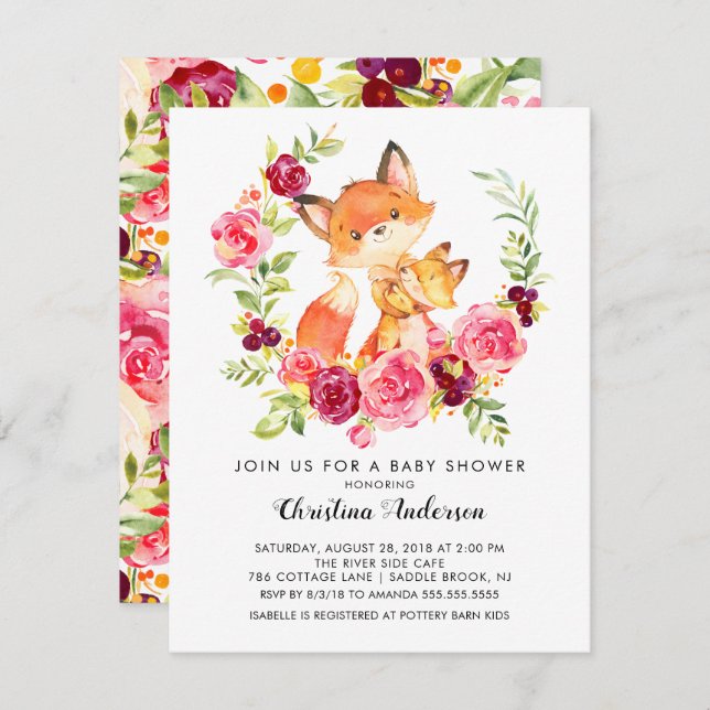 Mum & Baby Fox Baby Shower Invitation (Front/Back)