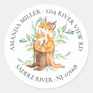 Mum & Baby Fox Baby Shower Return Address Label