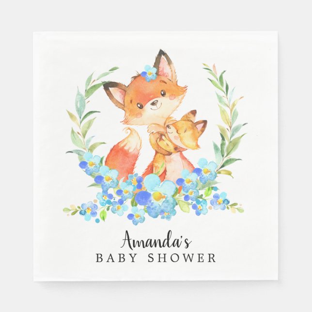 Mum & Baby Fox Boys Shower Paper Napkins (Front)