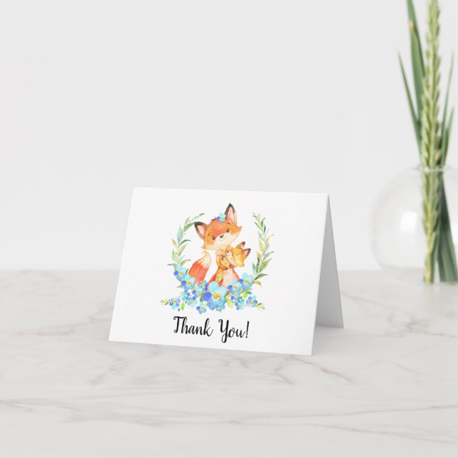Mum & Baby Fox Boys Shower Thank You Note Card (Front)