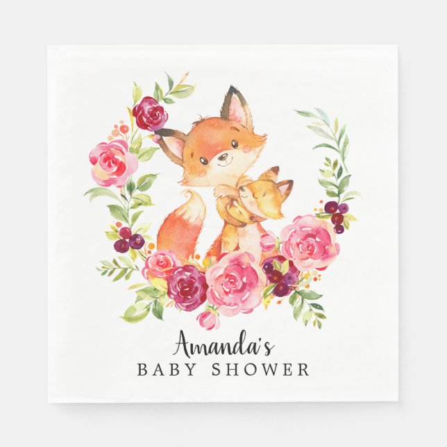 Mum & Baby Fox Girls Shower Paper Napkins (Front)