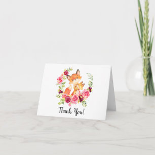 Mum & Baby Fox Girls Shower Thank You Note Card