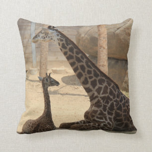 Mum & Baby Giraffe, Earthtone Throw Pillow