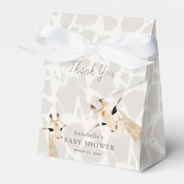 Mum & Baby Giraffe Greige Watercolor Baby Shower Favour Box (Front Side)